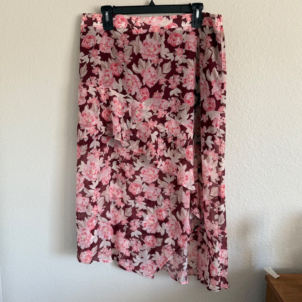 Eloquie Womens 18 Floral Flowy Brown Skirt Ruffle Asymmetrical Hem‎ Forest Fairy